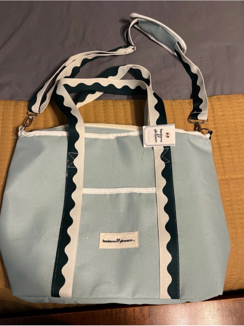 New Business & Pleasure Light Blue Canvas Cooler Tote with Decorative Trim -